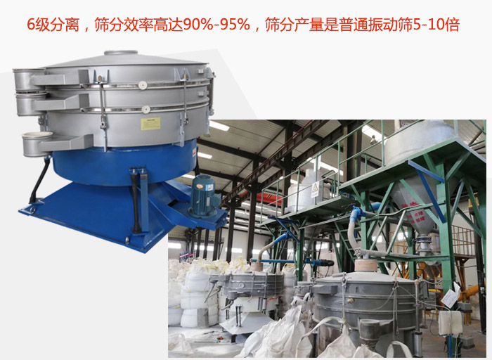 搖擺篩采用6級(jí)分離，篩分效率高達(dá)90%-95%，篩分產(chǎn)量是普通振動(dòng)篩5-10倍